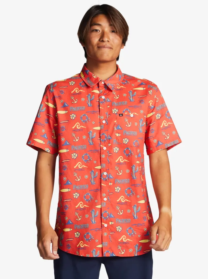 Men Quiksilver Shirts and Polos Quiksilver X Pacifico Short Sleeve Shirt Red Pacifico Quiksilver