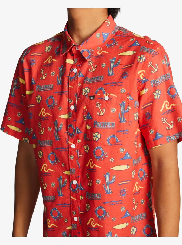 Men Quiksilver Shirts and Polos Quiksilver X Pacifico Short Sleeve Shirt Red Pacifico Quiksilver