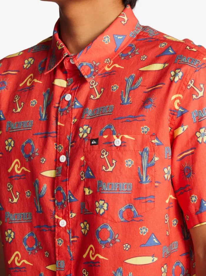 Men Quiksilver Shirts and Polos Quiksilver X Pacifico Short Sleeve Shirt Red Pacifico Quiksilver