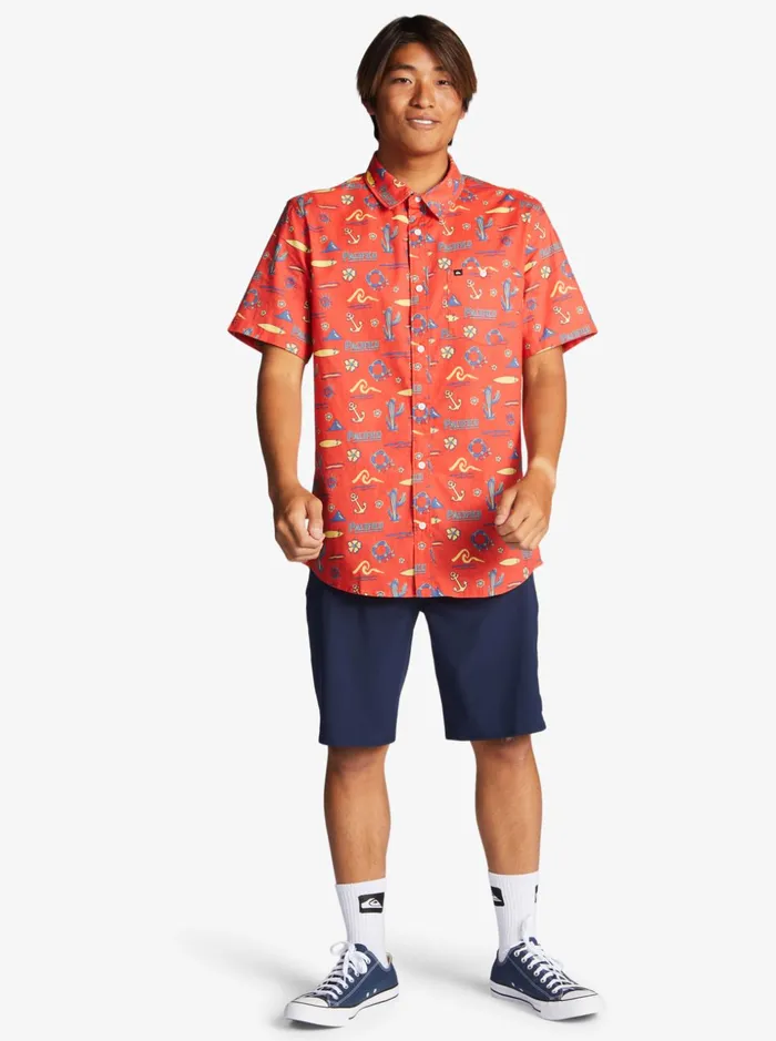 Men Quiksilver Shirts and Polos Quiksilver X Pacifico Short Sleeve Shirt Red Pacifico Quiksilver