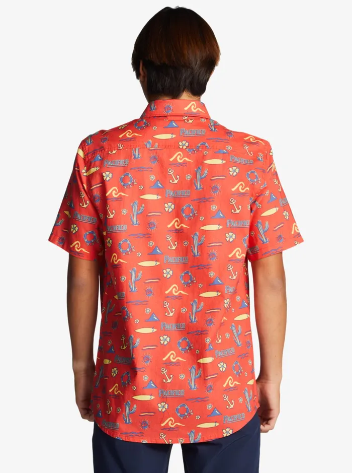 Men Quiksilver Shirts and Polos Quiksilver X Pacifico Short Sleeve Shirt Red Pacifico Quiksilver