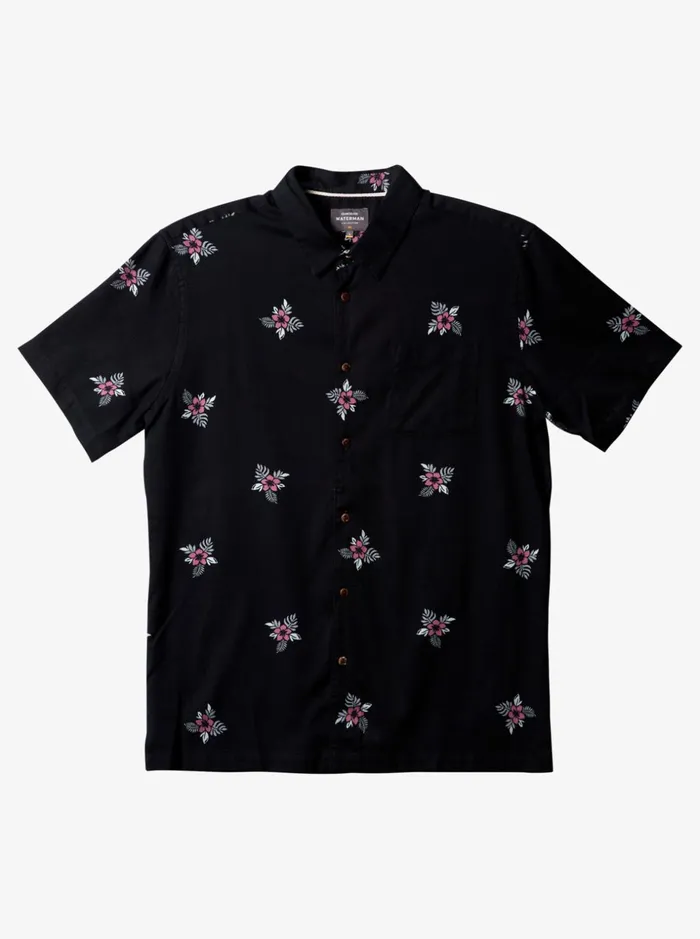 Men Quiksilver Shirts and Polos Waterman Small Pedals Short Sleeve Shirt Black Small Pedals
