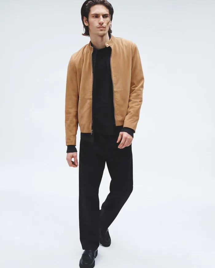 Men Rag and Bone Coats and Jackets Archive Caf Suede Racer Jacket Sand