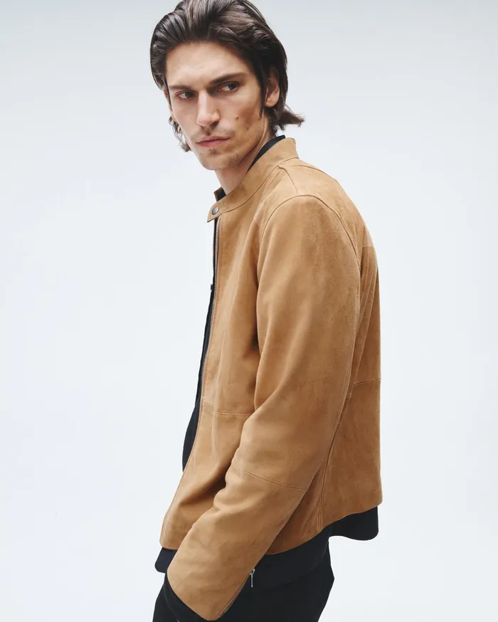 Men Rag and Bone Coats and Jackets Archive Caf Suede Racer Jacket Sand
