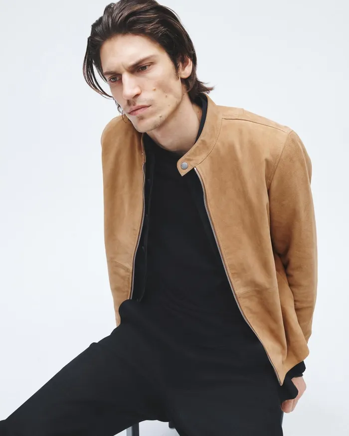 Men Rag and Bone Coats and Jackets Archive Caf Suede Racer Jacket Sand