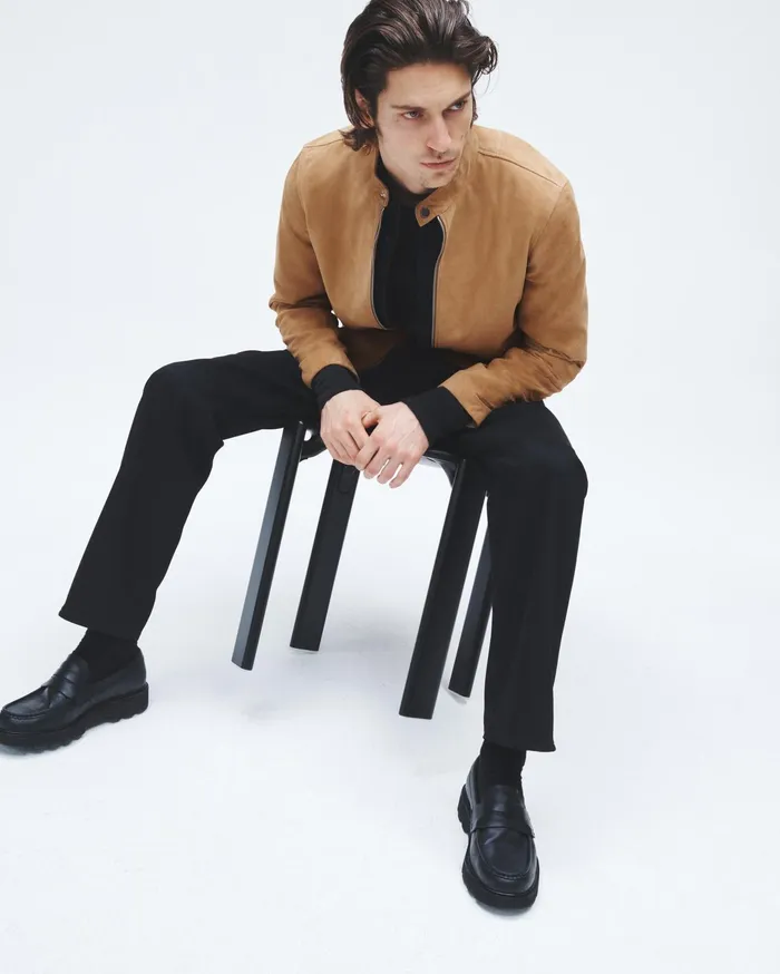 Men Rag and Bone Coats and Jackets Archive Caf Suede Racer Jacket Sand