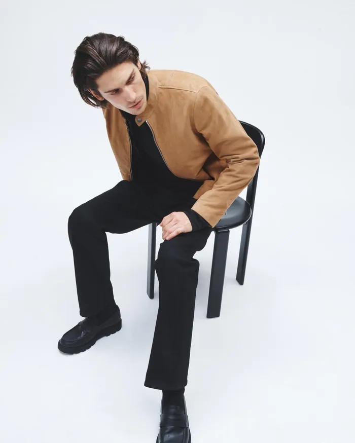 Men Rag and Bone Coats and Jackets Archive Caf Suede Racer Jacket Sand