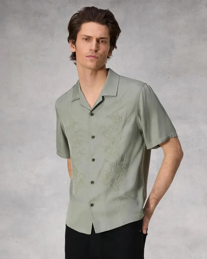 Men Rag and Bone Shirts Avery Resort Embroidered Shirt Vetiver