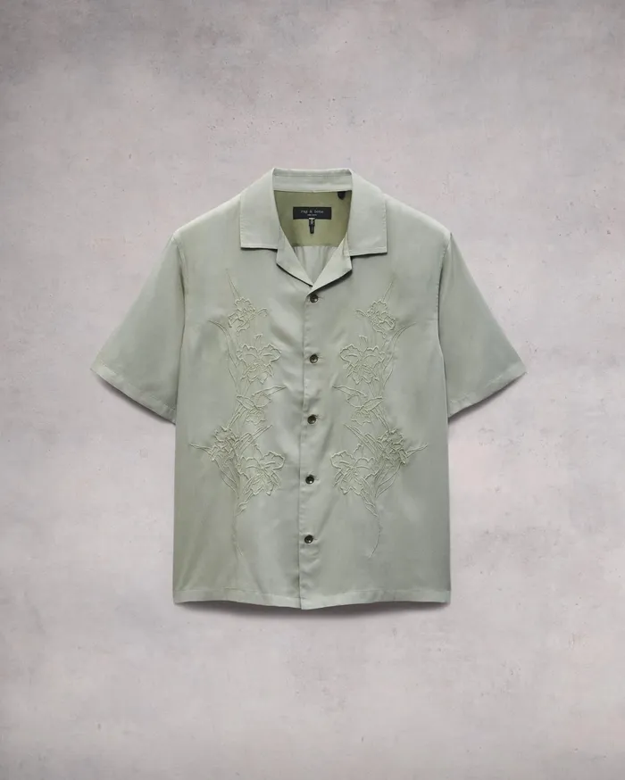 Men Rag and Bone Shirts Avery Resort Embroidered Shirt Vetiver Men Rag and Bone Shirts Avery Resort Embroidered Shirt Vetiver
