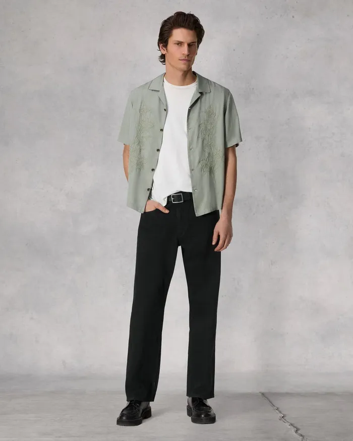 Men Rag and Bone Shirts Avery Resort Embroidered Shirt Vetiver Men Rag and Bone Shirts Avery Resort Embroidered Shirt Vetiver