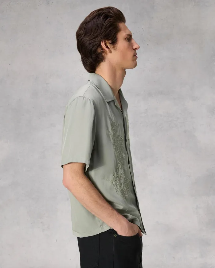 Men Rag and Bone Shirts Avery Resort Embroidered Shirt Vetiver Men Rag and Bone Shirts Avery Resort Embroidered Shirt Vetiver