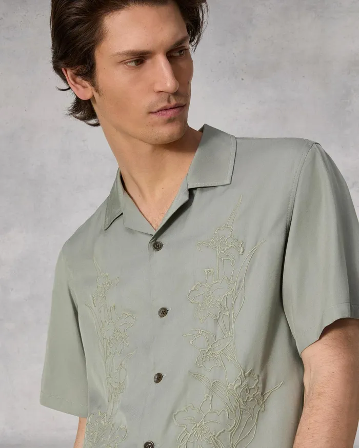 Men Rag and Bone Shirts Avery Resort Embroidered Shirt Vetiver Men Rag and Bone Shirts Avery Resort Embroidered Shirt Vetiver