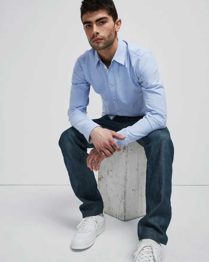 Men Rag and Bone Shirts Fit 2 Engineered Cotton Oxford Shirt Blue Oxford