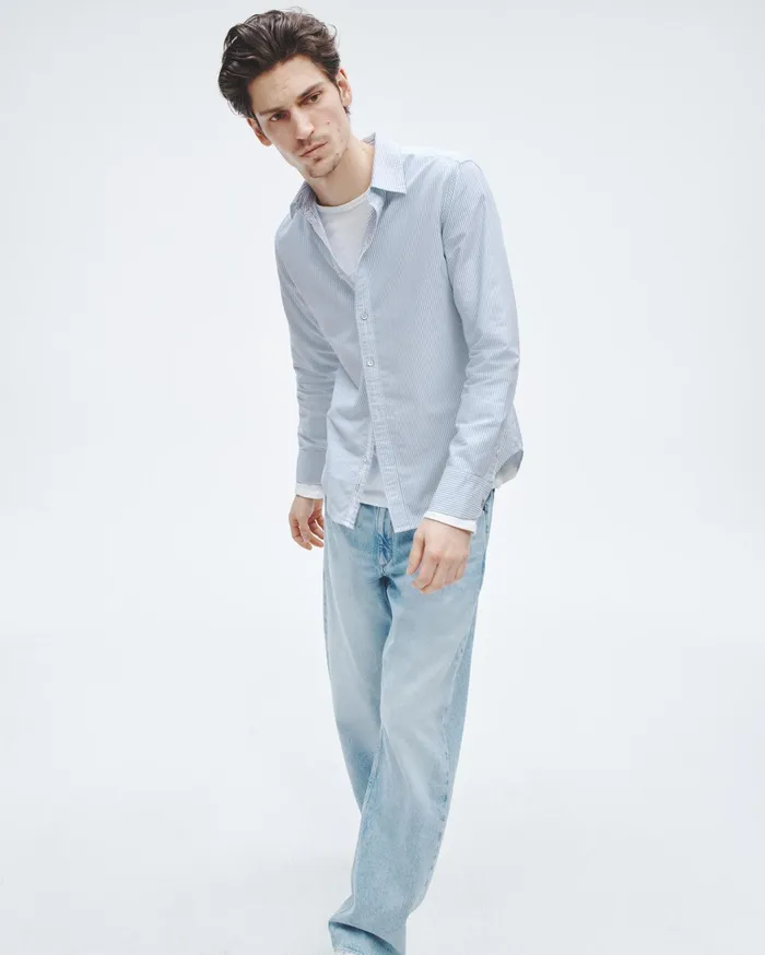 Men Rag and Bone Shirts Tomlin Cotton Oxford Shirt Light Blue Stripe Men Rag and Bone Shirts Tomlin Cotton Oxford Shirt Light Blue Stripe