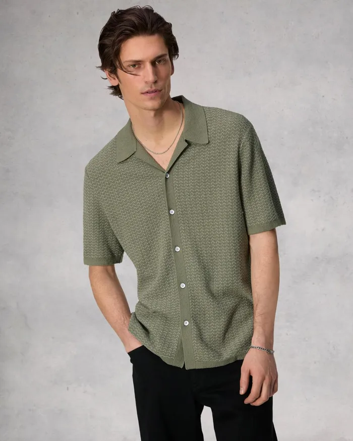 Men Rag and Bone Sweaters Avery Jacquard Zuma Toweling Shirt Vetiver