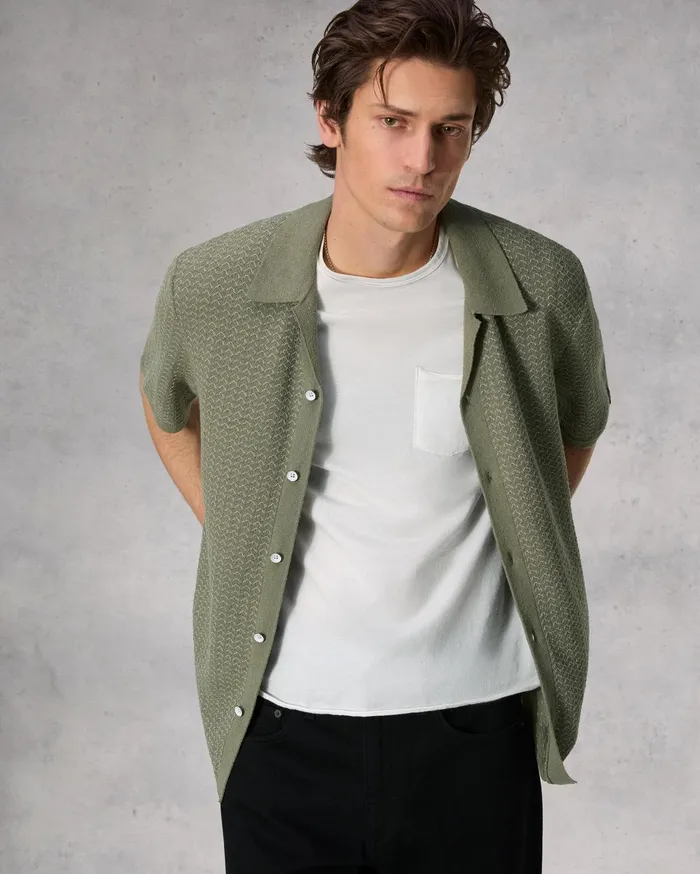 Men Rag and Bone Sweaters Avery Jacquard Zuma Toweling Shirt Vetiver Men Rag and Bone Sweaters Avery Jacquard Zuma Toweling Shirt Vetiver