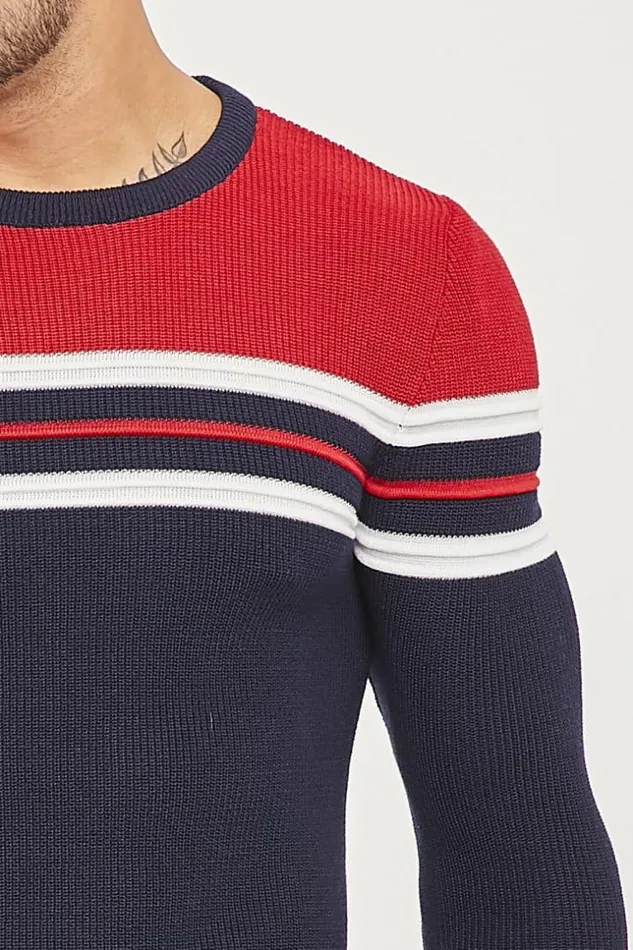 Men Red Blue Striped Sweater Red Brentiny Paris Sweatshirts and Pullovers