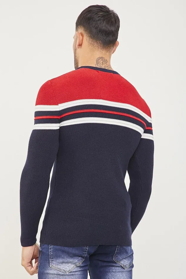 Men Red Blue Striped Sweater Red Brentiny Paris Sweatshirts and Pullovers