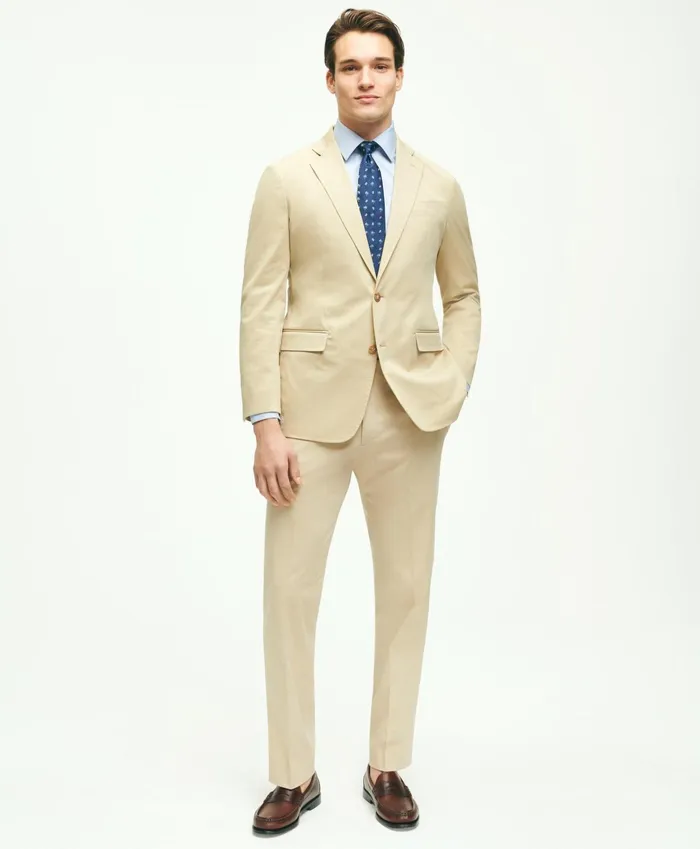 Men Regent Fit Cotton Stretch Suit Jacket Beige Brooks Brothers Suits