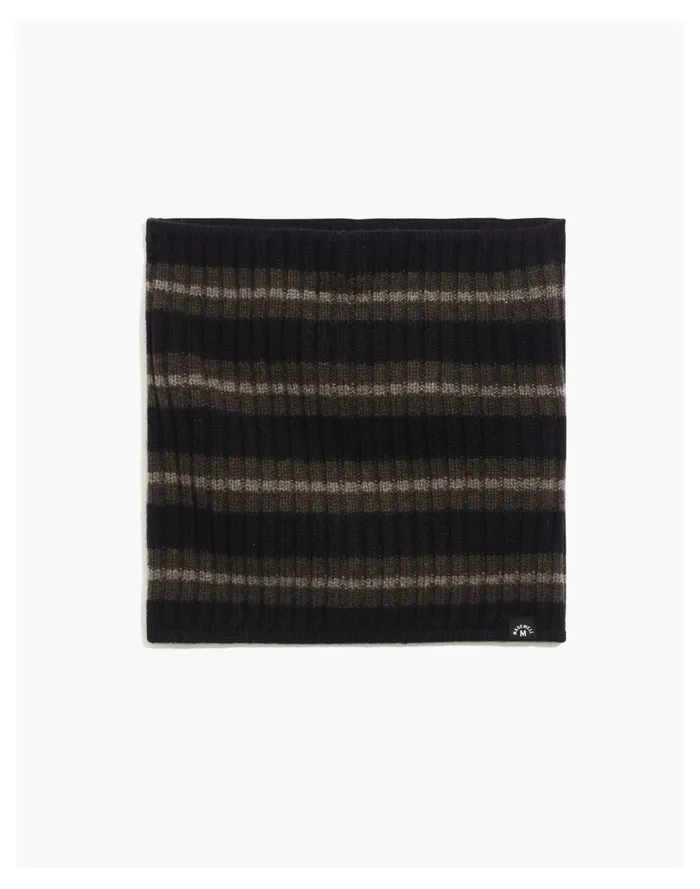 Men Ribbed Wool Neck Warmer Grey Stripe Madewell Scarves and Gloves