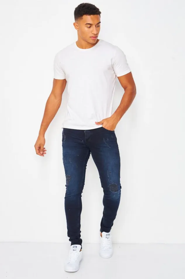 Men Ripped Brentiny Jean In Dark Blue Grey Brentiny Paris Jeans