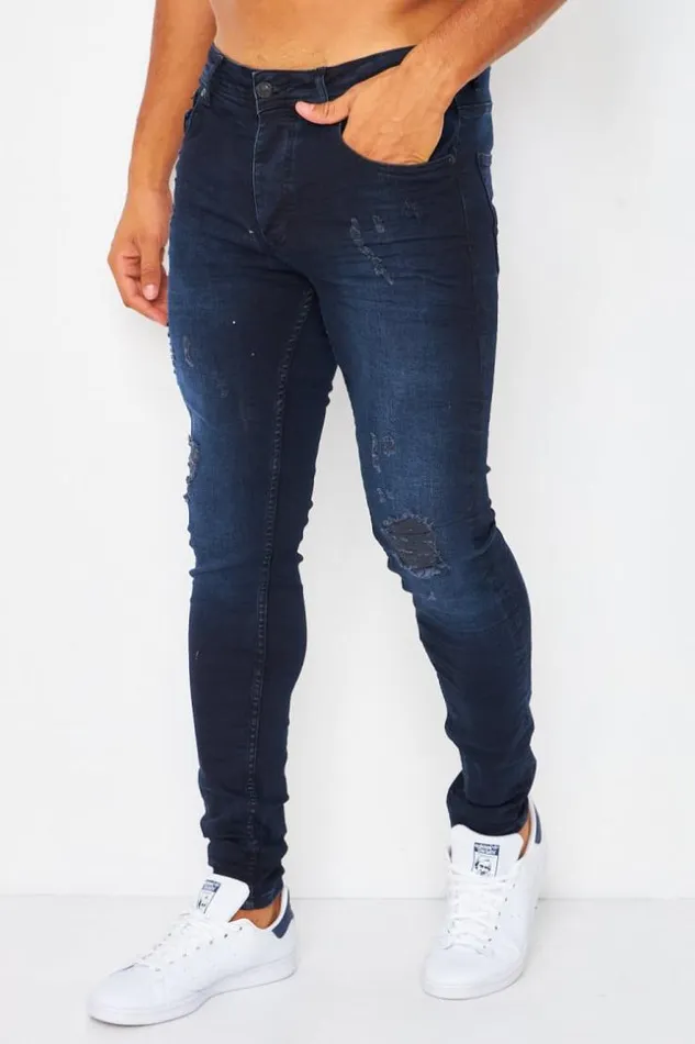Men Ripped Brentiny Jean In Dark Blue Grey Brentiny Paris Jeans