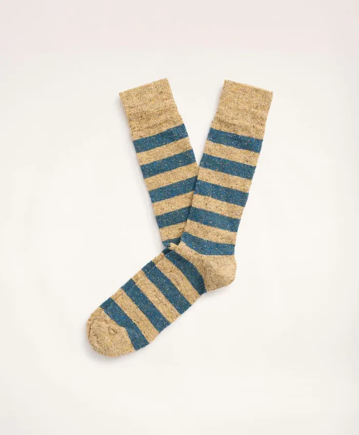 Men Rugby Stripe Crew Socks Light Yellow Brooks Brothers Sock