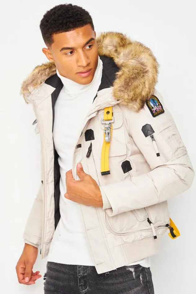 Men Short Parka Jacket With Faux Fur Hood And Multi Pockets In Beige Beige Brentiny Paris Parkas And Down Jackets Men Short Parka Jacket With Faux Fur Hood And Multi Pockets In Beige Beige Brentiny Paris Parkas And Down Jackets