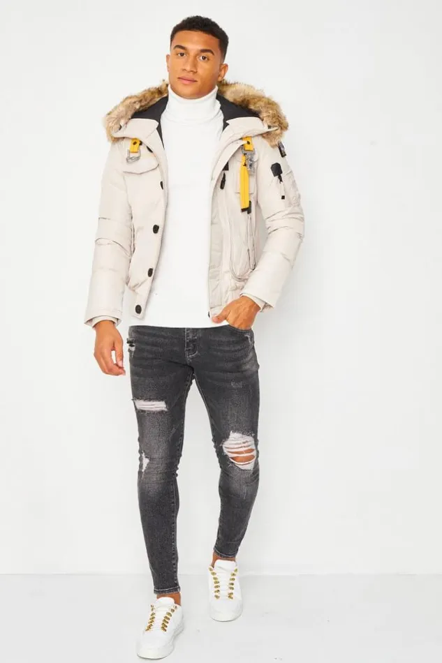 Men Short Parka Jacket With Faux Fur Hood And Multi Pockets In Beige Beige Brentiny Paris Parkas And Down Jackets