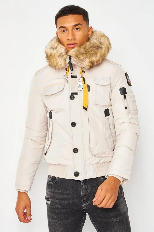 Men Short Parka Jacket With Faux Fur Hood And Multi Pockets In Beige Beige Brentiny Paris Parkas And Down Jackets