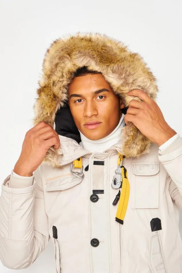 Men Short Parka Jacket With Faux Fur Hood And Multi Pockets In Beige Beige Brentiny Paris Parkas And Down Jackets