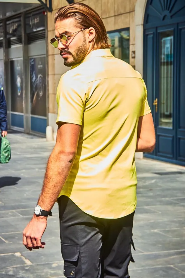 Men Short Sleeved Shirt In Yellow Yellow Brentiny Paris Shirts