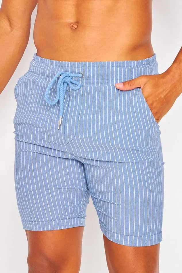 Men Shorts With Vertical Stripe In Blue Blue Brentiny Paris Shorts