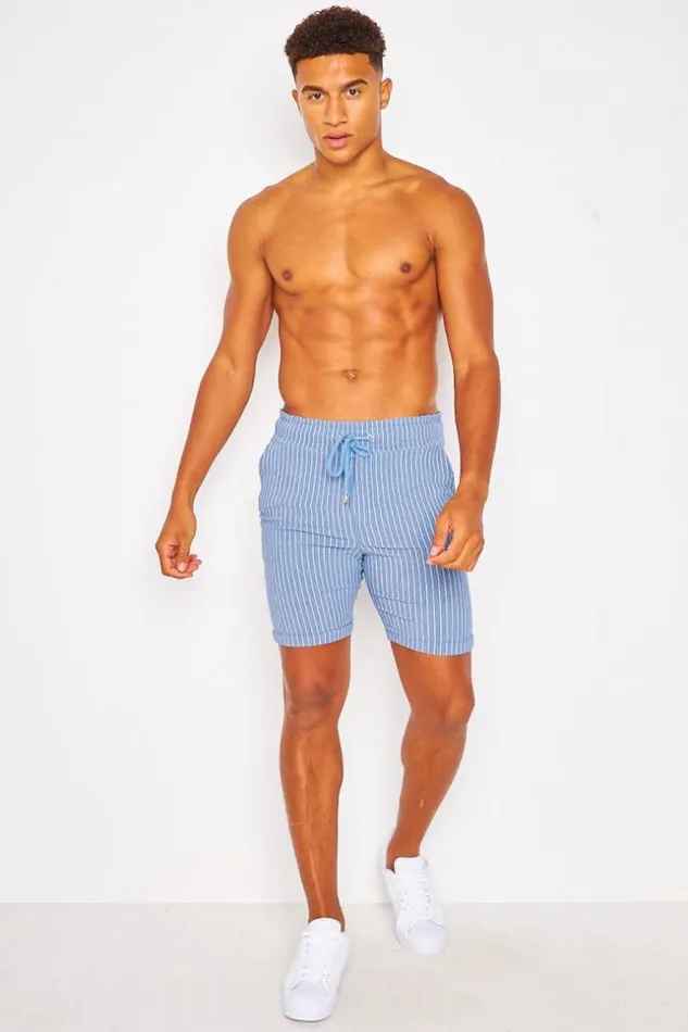 Men Shorts With Vertical Stripe In Blue Blue Brentiny Paris Shorts
