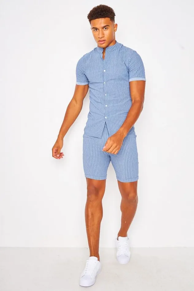 Men Shorts With Vertical Stripe In Blue Blue Brentiny Paris Shorts