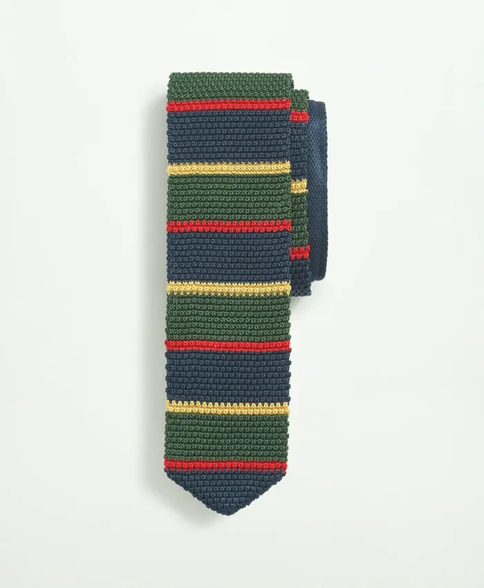 Men Silk Knit Stripe Tie Dark Green Brooks Brothers Ties and Pocket Squares