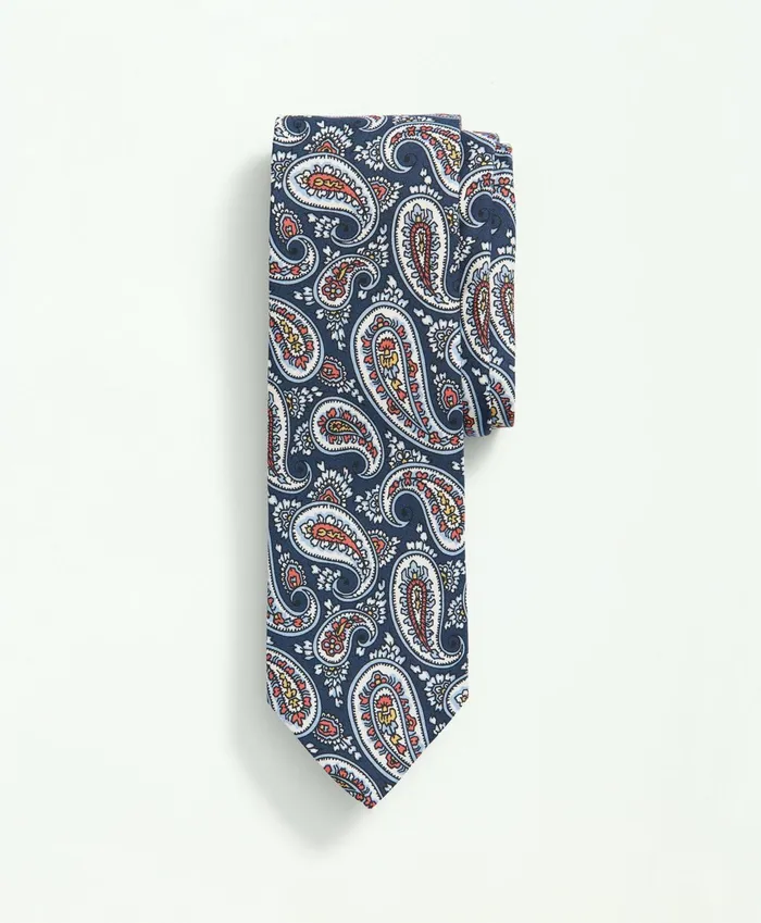 Men Silk Paisley Print Pattern Tie Blueorange Brooks Brothers Ties and Pocket Squares
