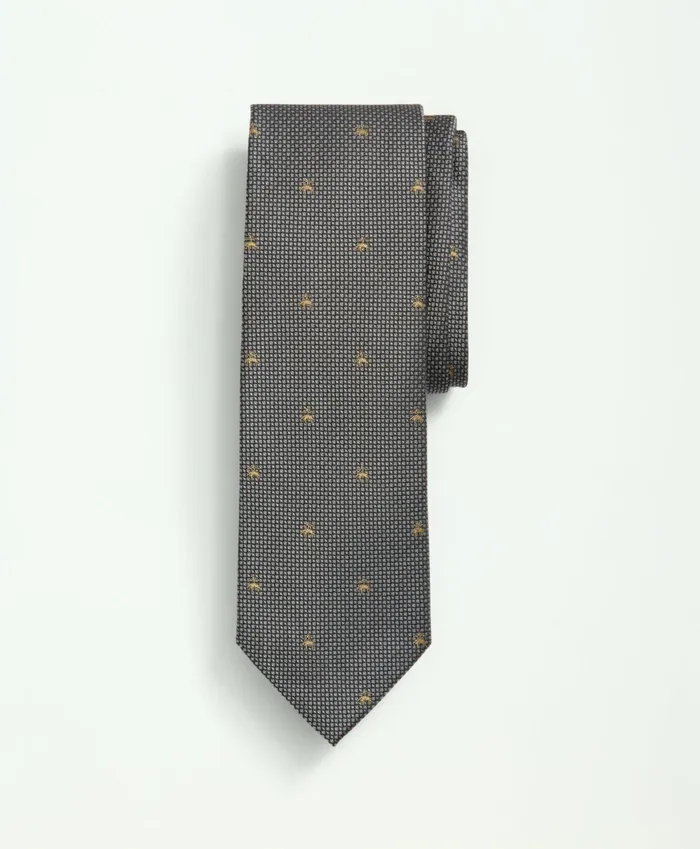 Men Silk Tie Fleece Mini Square Pattern Tie Grey Brooks Brothers Ties and Pocket Squares