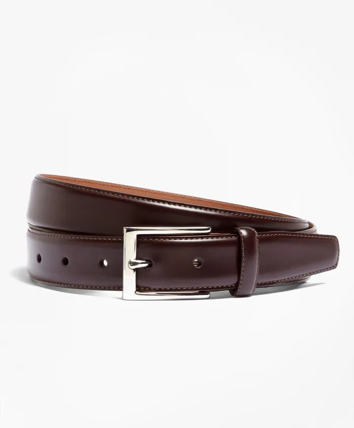 Men Silver Buckle Leather Dress Belt Burgundy Brooks Brothers Belts