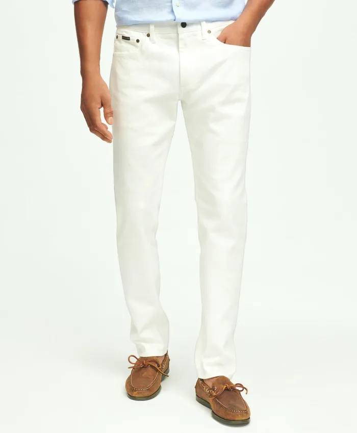 Men Slim Fit Denim Jeans White Brooks Brothers Chinos and Casual Pants