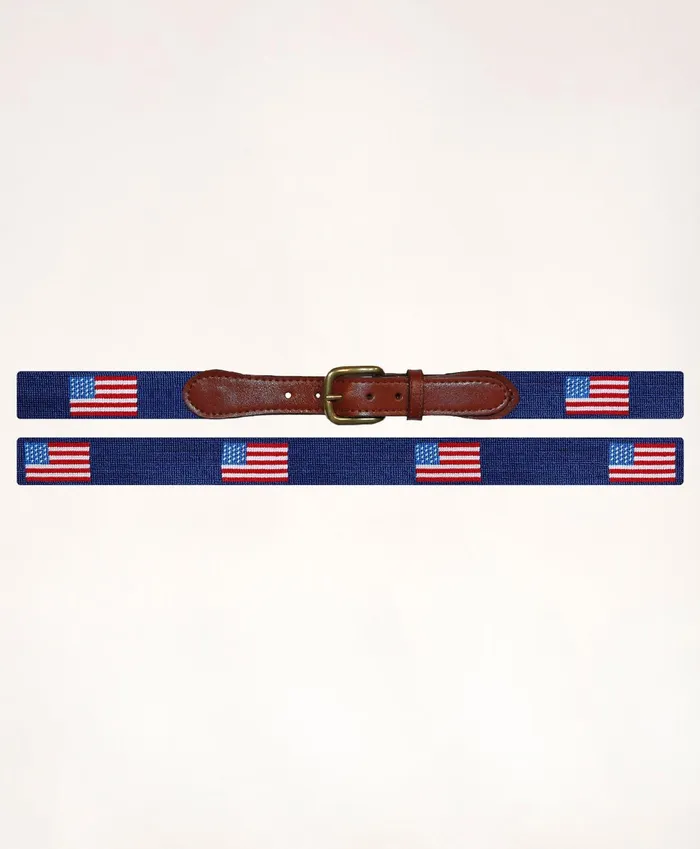 Men Smathers and Branson Leather Needlepoint American Flag Belt Multi Brooks Brothers Belts