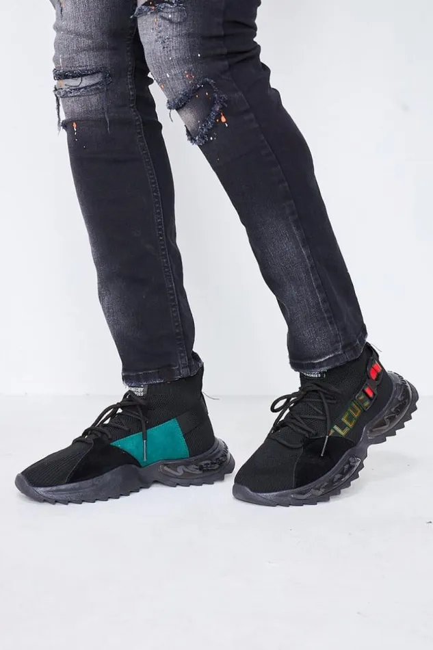 Men Sock Trainers In Black With Green Detail Black Brentiny Paris Sneakers