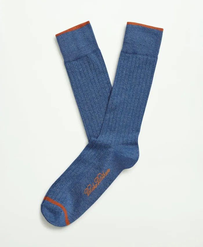 Men Solid Crew Socks Blue Brooks Brothers Sock