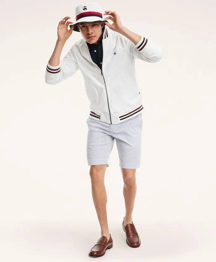 Men Stretch Cotton Tennis Bomber Jacket White Brooks Brothers Coats and Jackets