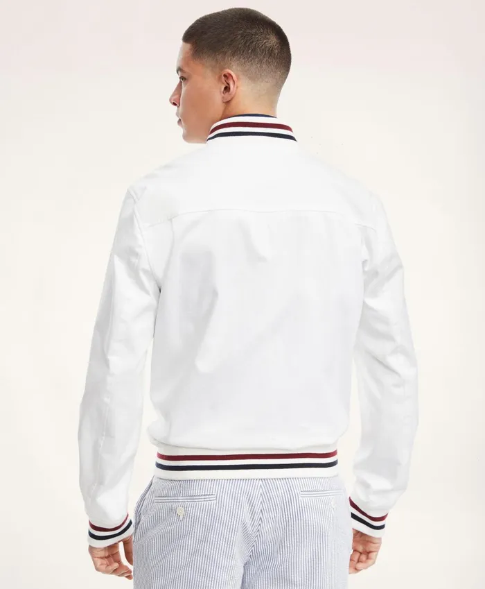 Men Stretch Cotton Tennis Bomber Jacket White Brooks Brothers Coats and Jackets