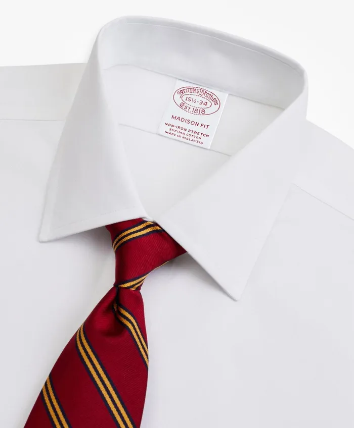 Men Stretch Madison RelaxedFit Dress Shirt NonIron Pinpoint Ainsley Collar French Cuff White Brooks Brothers Dress Shirts