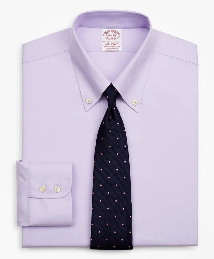 Men Stretch Madison RelaxedFit Dress Shirt NonIron Twill ButtonDown Collar Lavender Brooks Brothers Dress Shirts