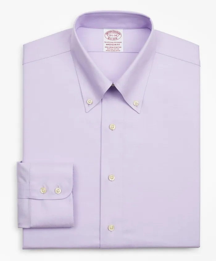 Men Stretch Madison RelaxedFit Dress Shirt NonIron Twill ButtonDown Collar Lavender Brooks Brothers Dress Shirts