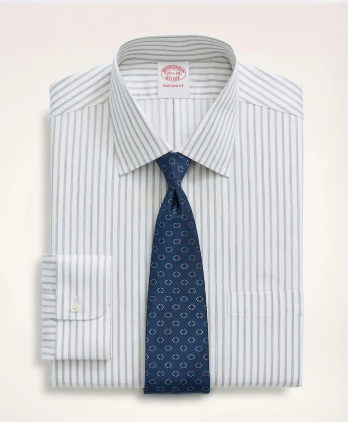 Men Stretch Madison RelaxedFit Dress Shirt NonIron Twill Stripe Ainsley Collar Grey Brooks Brothers Dress Shirts Men Stretch Madison RelaxedFit Dress Shirt NonIron Twill Stripe Ainsley Collar Grey Brooks Brothers Dress Shirts