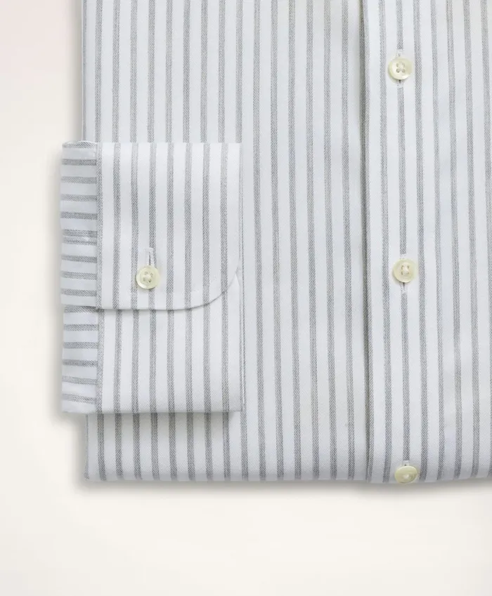 Men Stretch Madison RelaxedFit Dress Shirt NonIron Twill Stripe Ainsley Collar Grey Brooks Brothers Dress Shirts